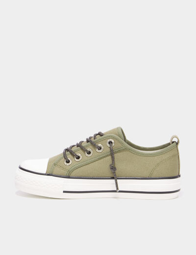 Tennis en toile &agrave; plateforme vert kaki femme
