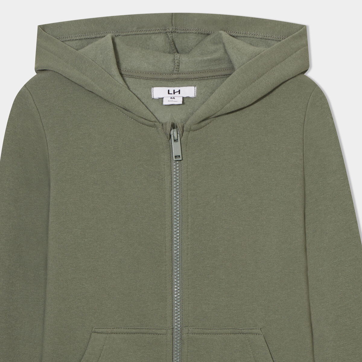Sweat zipp&eacute; &agrave; capuche molleton vert kaki gar&ccedil;on