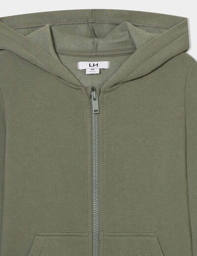 Sweat zipp&eacute; &agrave; capuche molleton vert kaki gar&ccedil;on