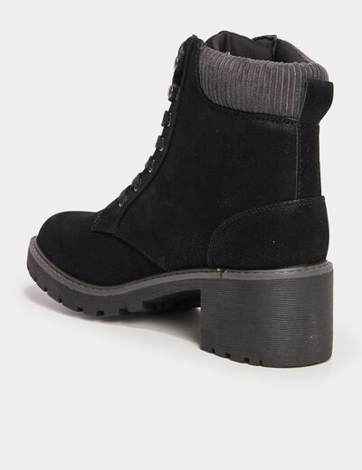 Bottines &agrave; talons et lacets noir femme