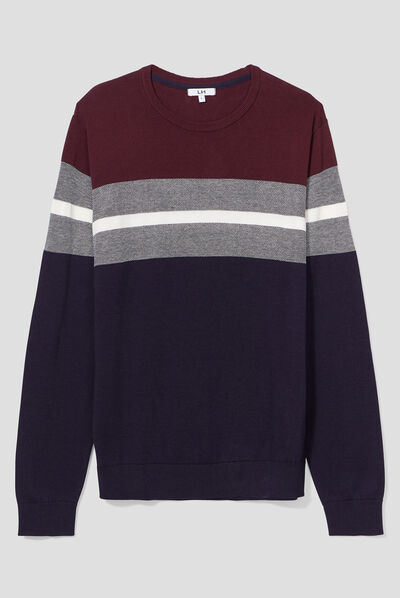 Pull col rond manches longues multicolore homme