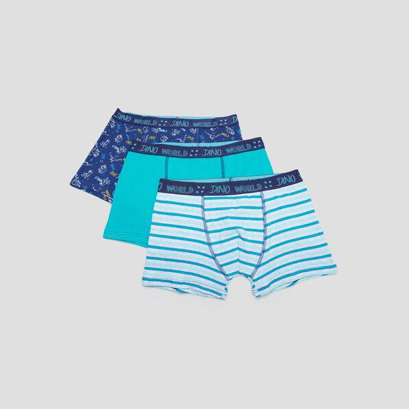 Lot 3 boxers coton bleu turquoise garçon