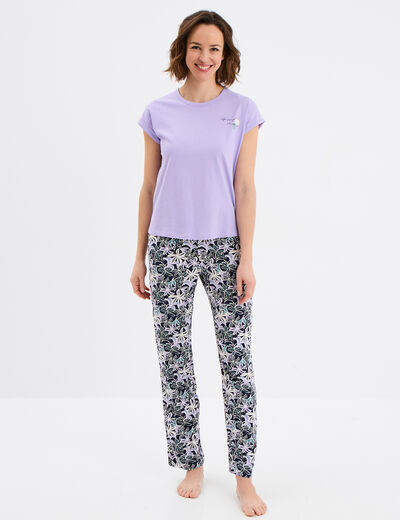 Ensemble pyjama col rond 2 pièces fluide bleu marine femme
