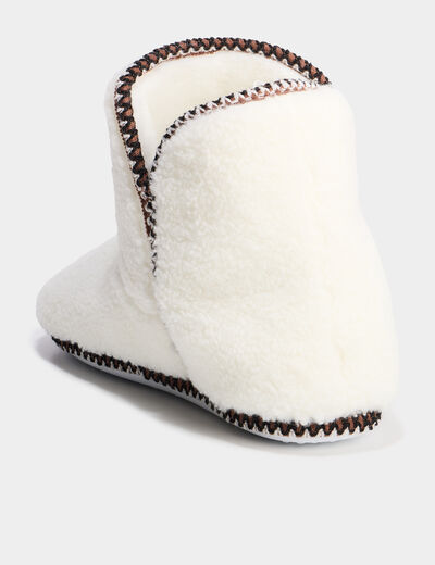Chaussons bottines effet polaire blanc femme