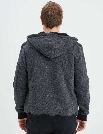 Sweat zipp&eacute; molleton doubl&eacute; sherpa gris fonc&eacute; homme