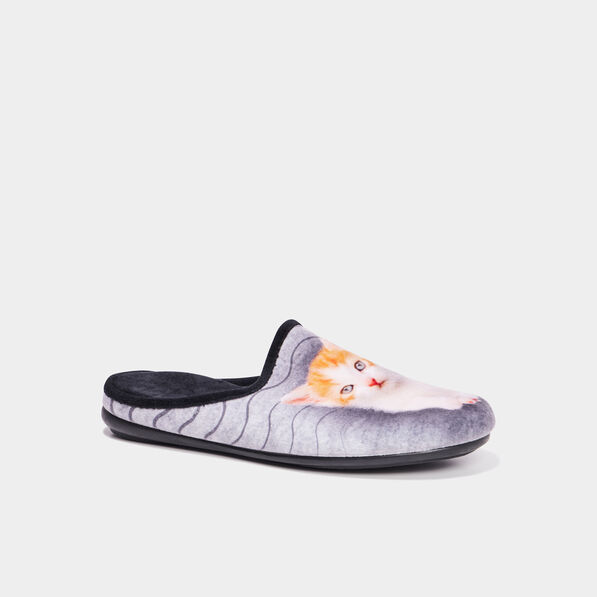 Chaussons mules à motif gris femme