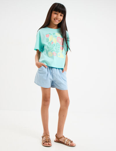 Short en jean avec ceinture noeud taille denim triple stone fille