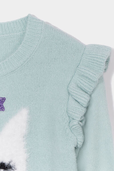 Pull à volants manches longues bleu gris fille