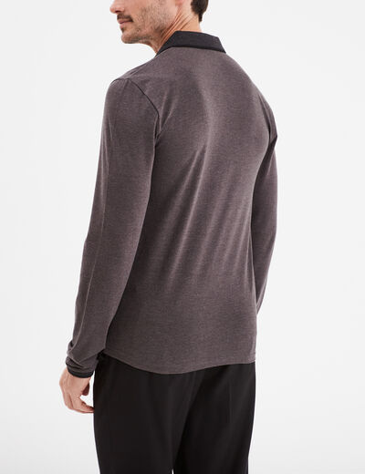 Polo manches longues coton Liberto gris foncé homme