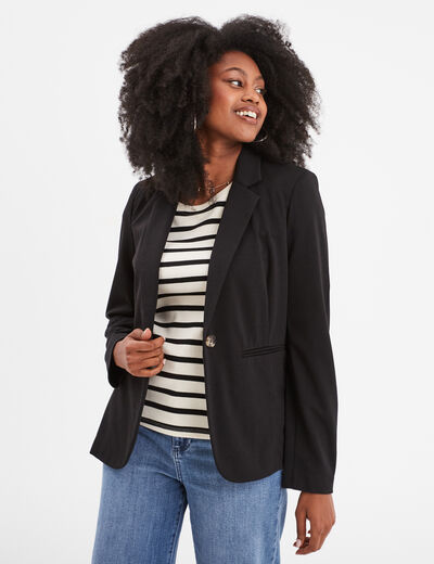 Veste blazer droite boutonnée 2 poches noir femme