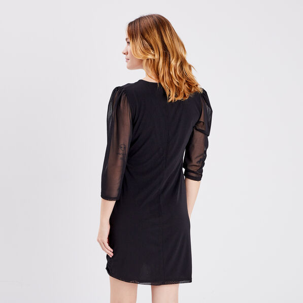 robe manches 34 a fronces noir femme Robe manches 3/4 à fronces noir femme
