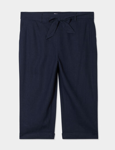Pantacourt lin chino regular bleu foncé femme grande taille