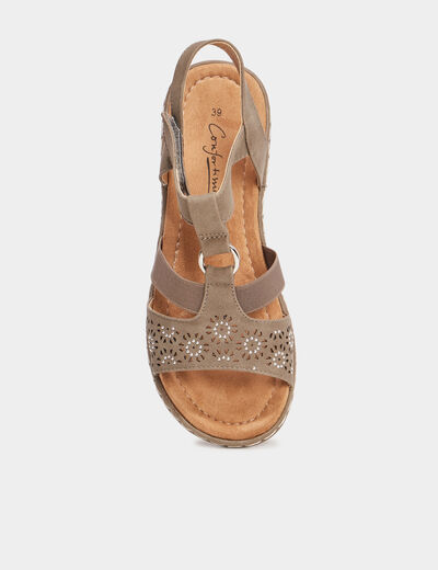 Sandales talons compens&eacute;s vert kaki femme