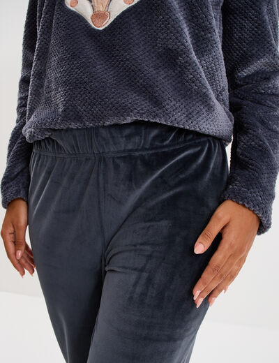 Ensemble pyjama pantalon polaire bleu gris femme
