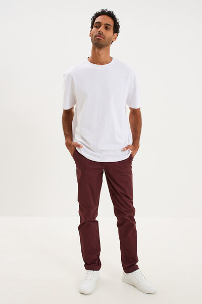 Pantalon chino droit stretch prune homme
