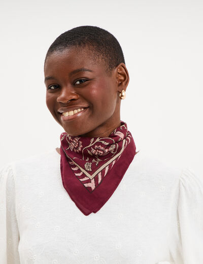 Foulard carr&eacute; coton bordeaux femme