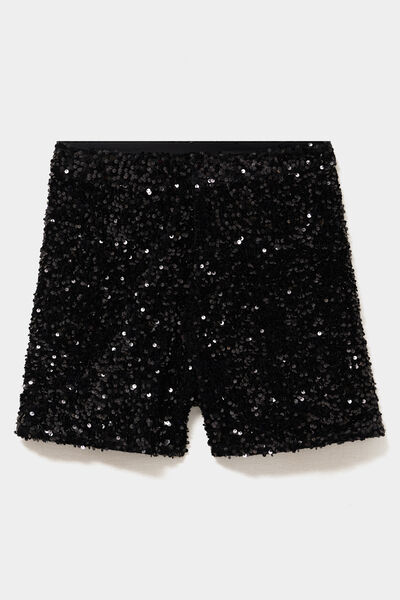 Short &agrave; sequins taille &eacute;lastiqu&eacute;e noir femme