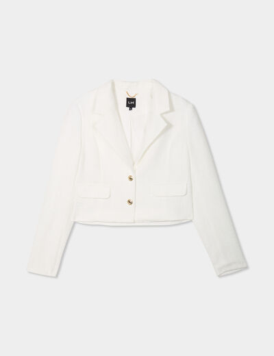 Veste courte tweed col tailleur blanc femme