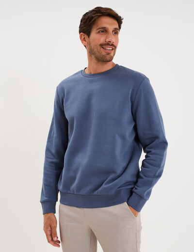 Sweat molleton col rond bleu lavande homme