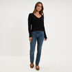 Pull col en V manches longues noir femme