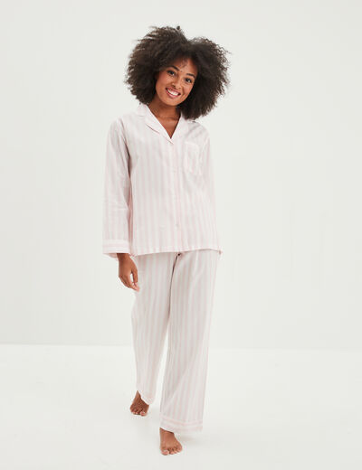 Ensemble pyjama pantalon chemise coton ecru femme