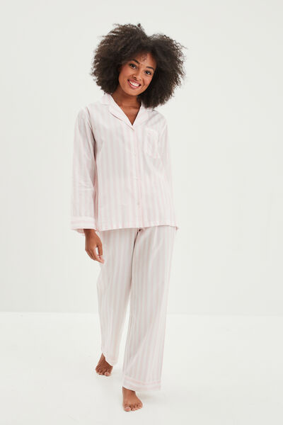 Ensemble pyjama pantalon chemise coton ecru femme
