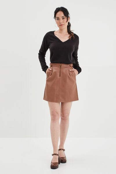 Pull col en V manches longues noir femme