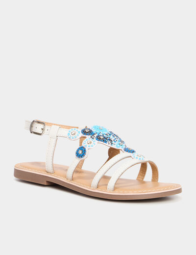 Sandales avec perles en cuir blanc fille