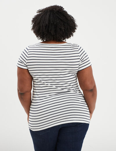 T-shirt col en V manches courtes coton ecru femme grande taille