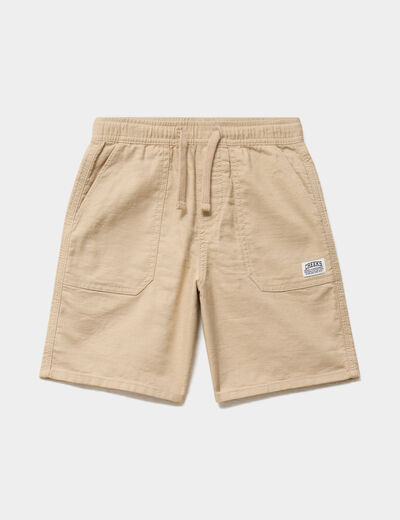 Bermuda regular taille &eacute;lastiqu&eacute;e coton beige gar&ccedil;on