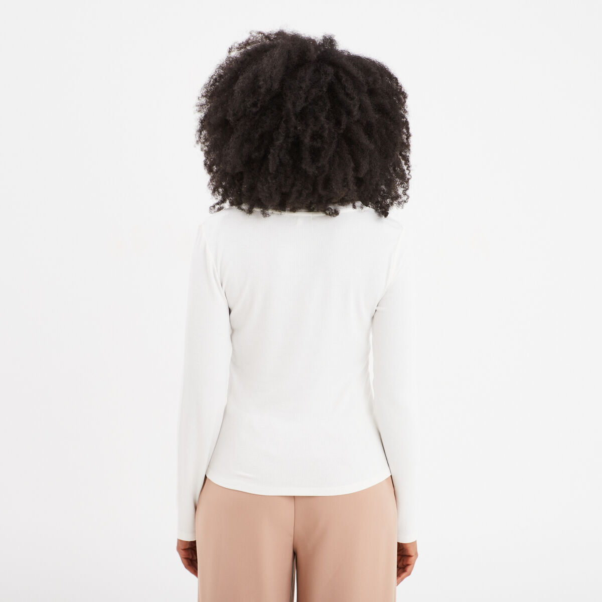 T-shirt col rond manches longues blanc femme