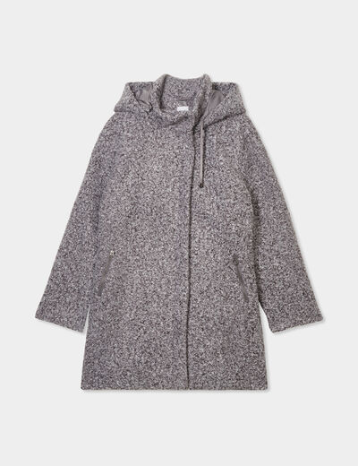 Manteau aspect bouclette à capuche gris femme grande taille