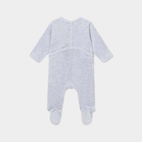 Dors-bien velours manches longues gris clair bébé