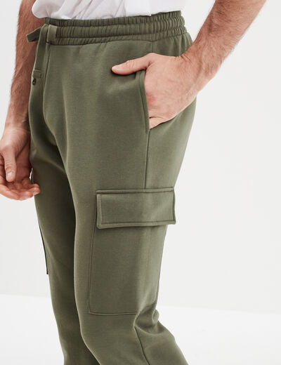 Pantalon jogging cargo poches latérales vert kaki homme