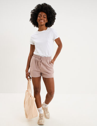 Short de jogging molletonn&eacute; ajust&eacute; marron clair femme