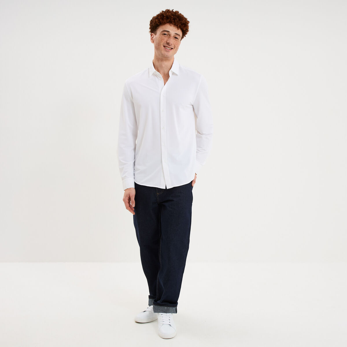 Chemise manches longues stretch blanc homme