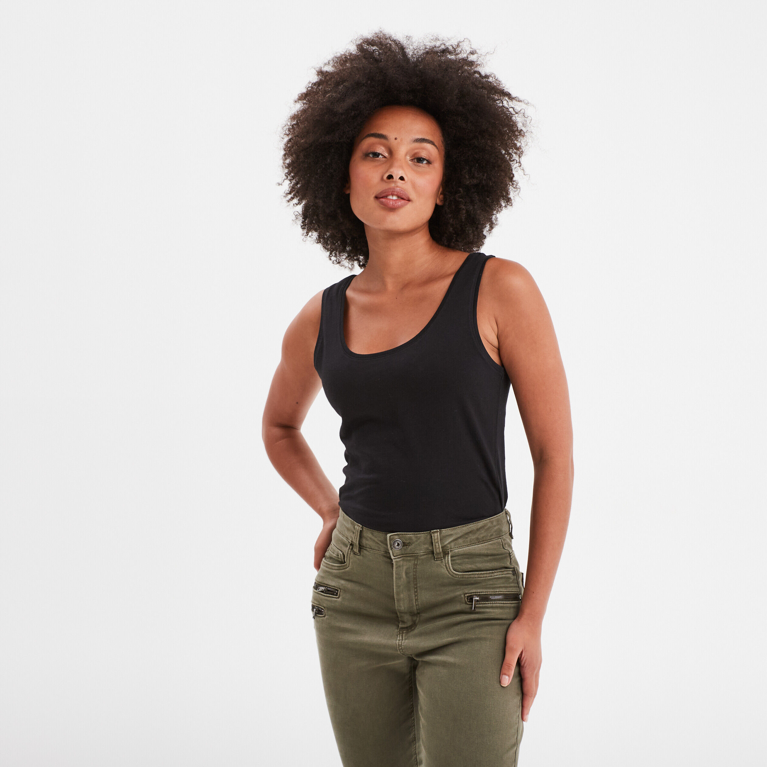 Débardeur bretelles larges coton noir femme LH