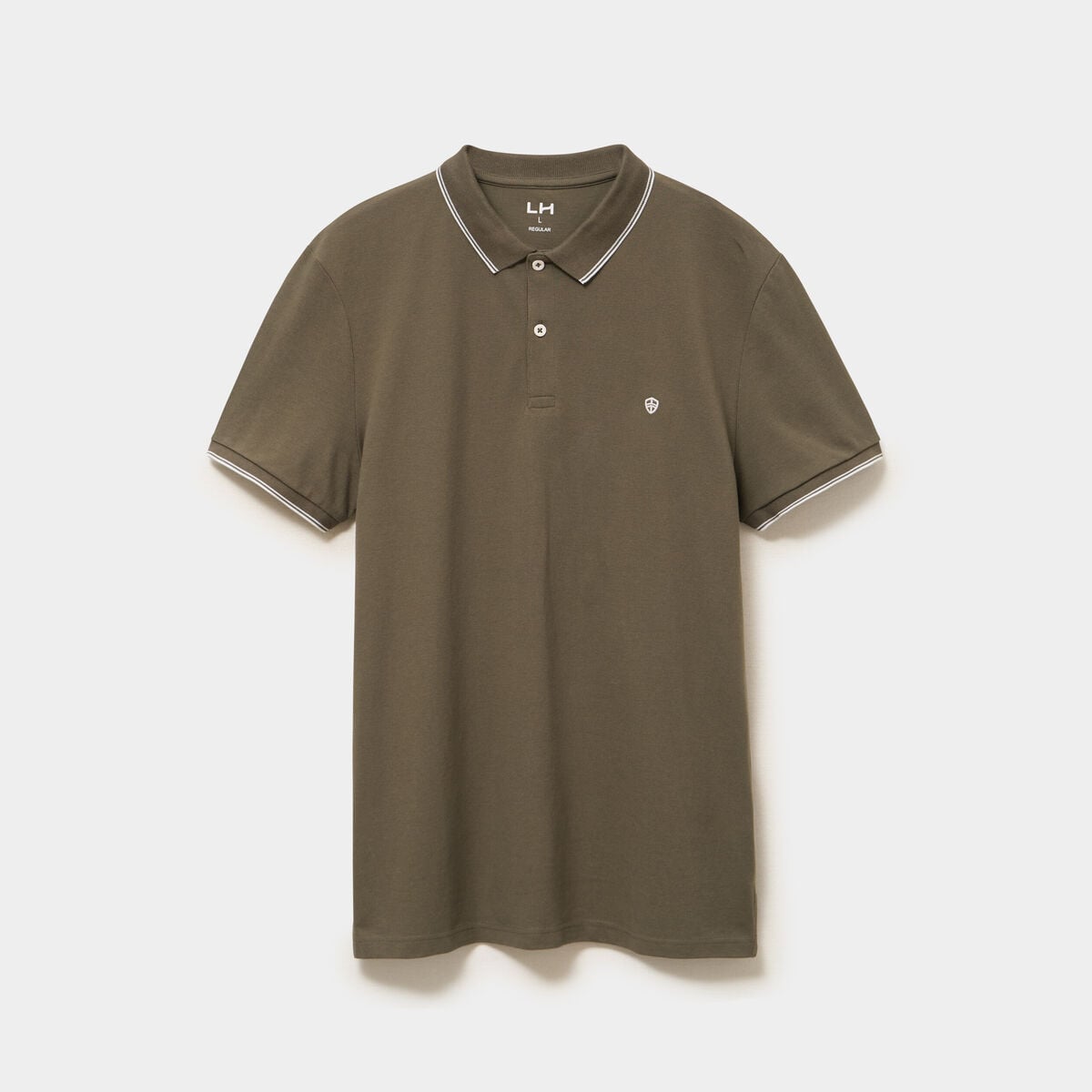 Polo piqu&eacute; coton manches courtes vert kaki homme