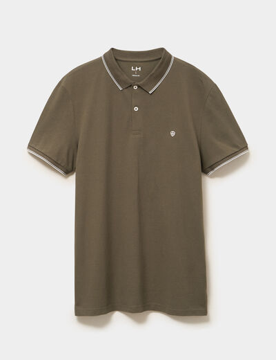 Polo piqu&eacute; coton manches courtes vert kaki homme