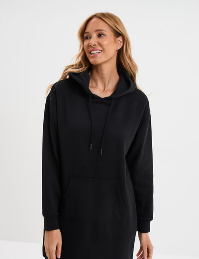 Robe sweat à capuche noir femme