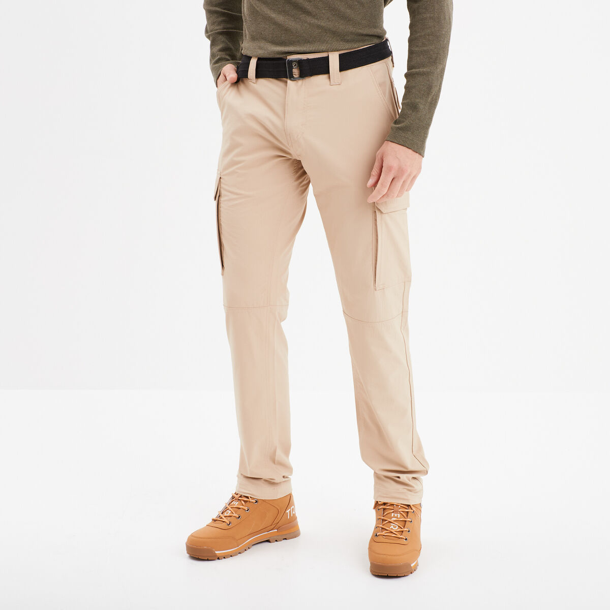 Pantalon cargo ceinture double boucle beige homme