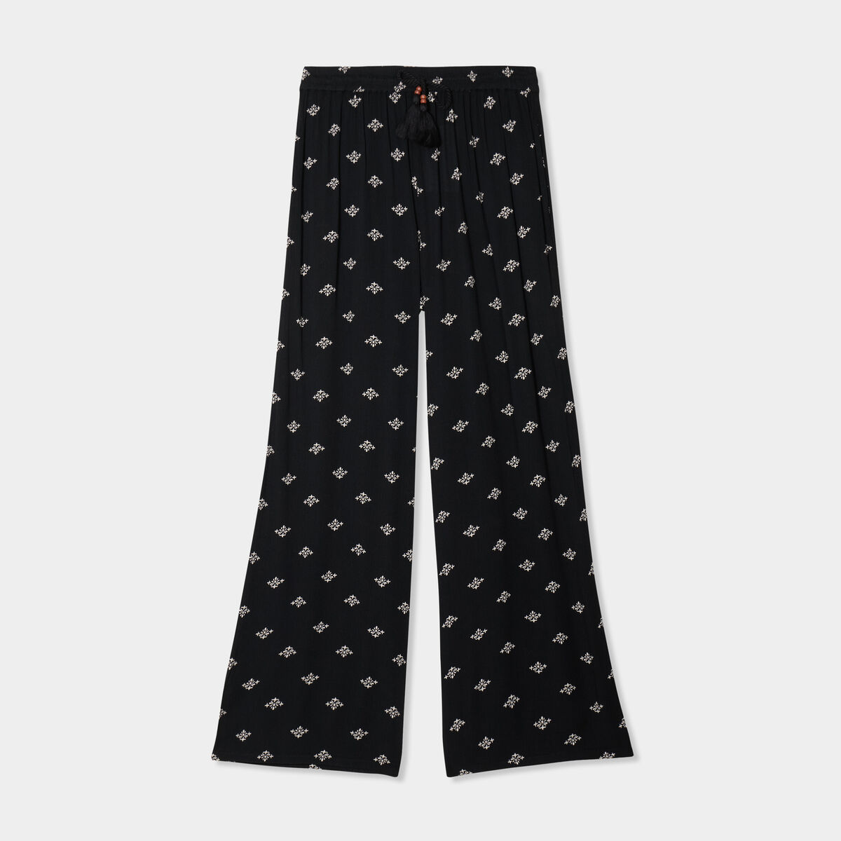 Pantalon fluide large crêpe noir femme