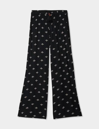 Pantalon fluide large crêpe noir femme