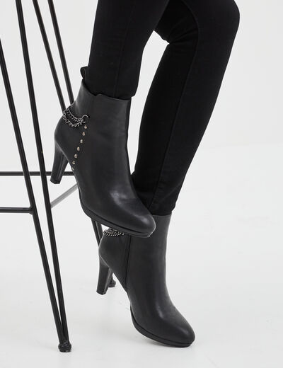 Bottines d&eacute;tails cha&icirc;nes &agrave; talons noir femme