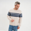 Pull jacquard col rond manches longues beige homme