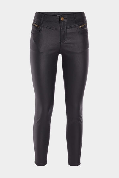 Pantalon skinny enduit noir femme