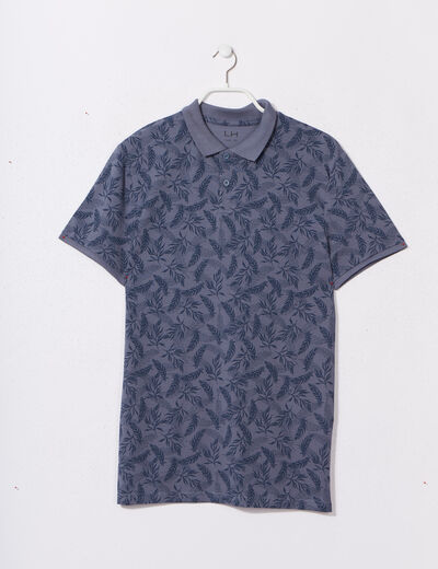 Polo droit manches courtes coton bleu gris homme