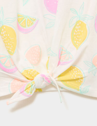 T-shirt nou&eacute; manches courtes coton ecru fille