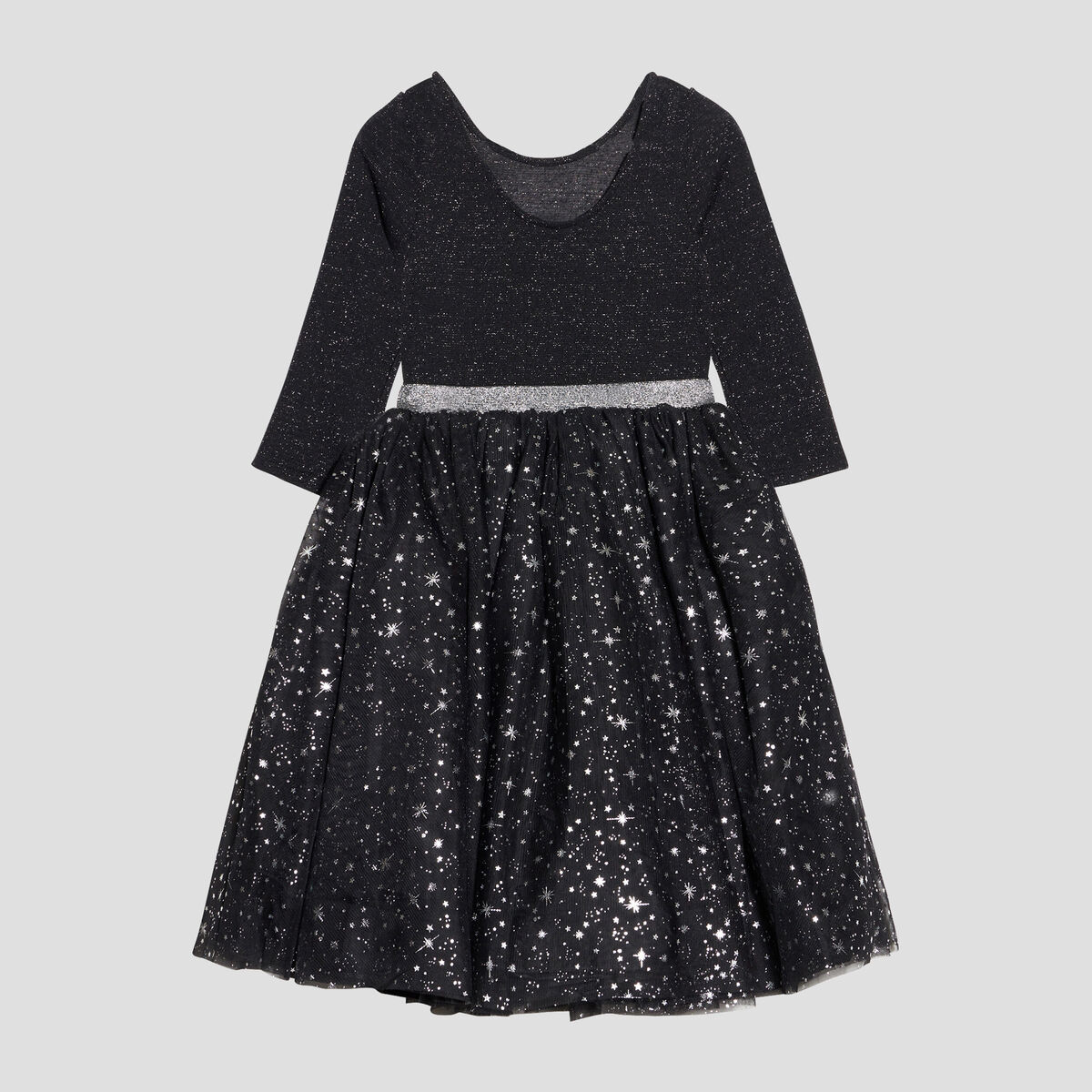 Robe de soirée évasée à fils métallisés noir fille