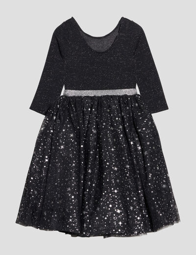 Robe de soirée évasée à fils métallisés noir fille